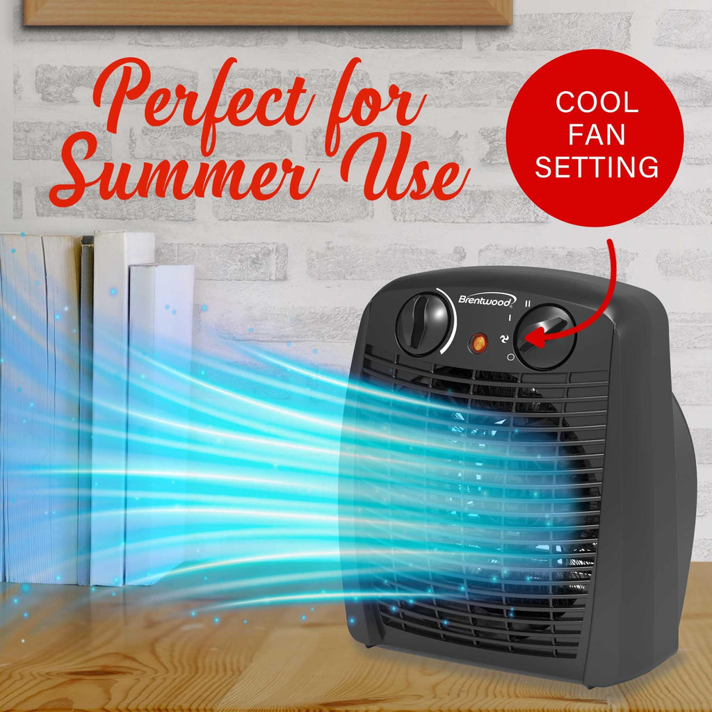Brentwood H-F305BK 1500W Portable Electric Space Heater and Fan with Thermostat - Black