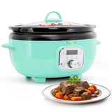 MegaChef Oval Electric Slow Cooker with Removable Ceramic Crock, 3.7 Qt, Digital Panel, Turquoise