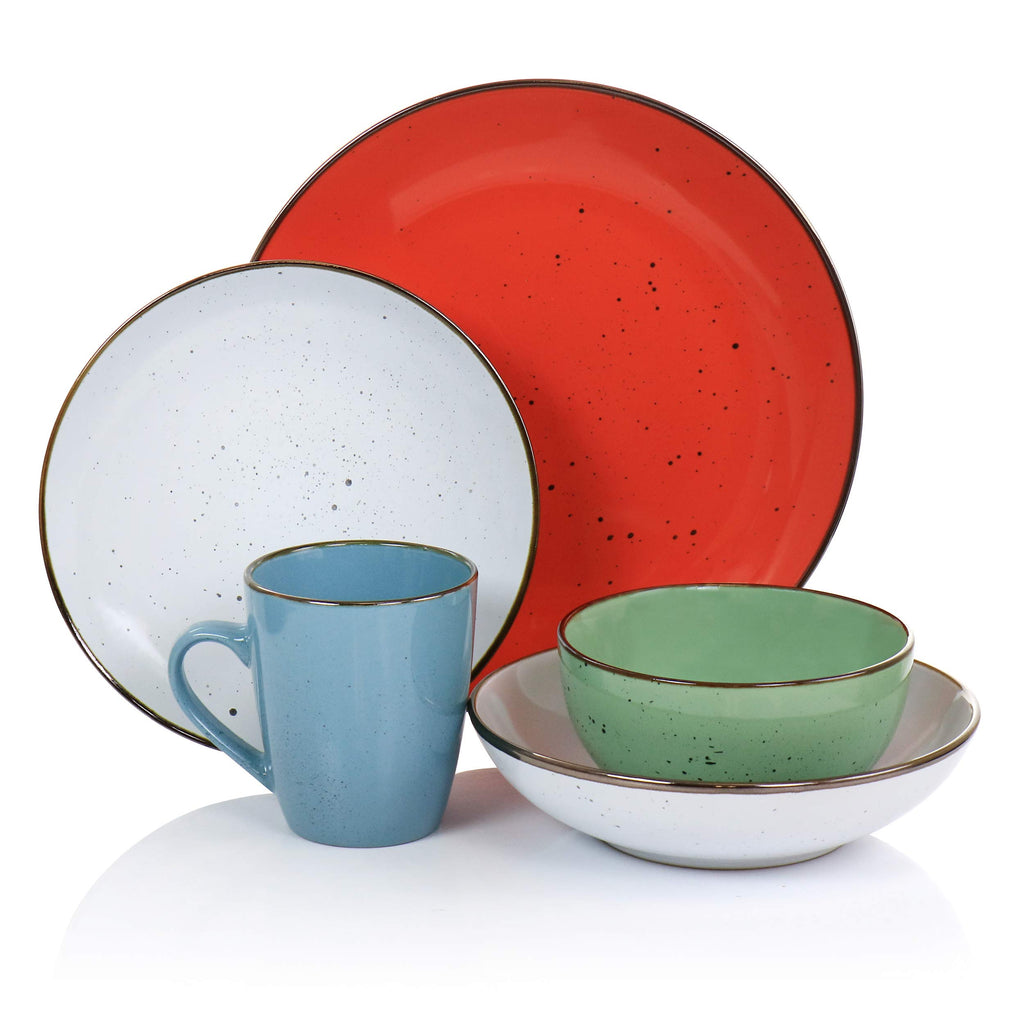Elama Evelynn 20-Piece Mix & Match Stoneware Dinnerware Set – Assorted Colors Service for 4