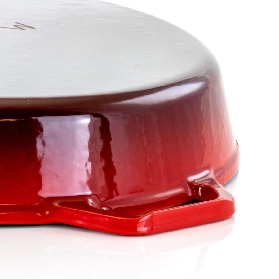 MegaChef MG-FR26AR 10.25 in Enameled Cast Iron Skillet, Gradient Red, Enamel Interior, Dual Pour Spouts, Oven Safe to 450°F