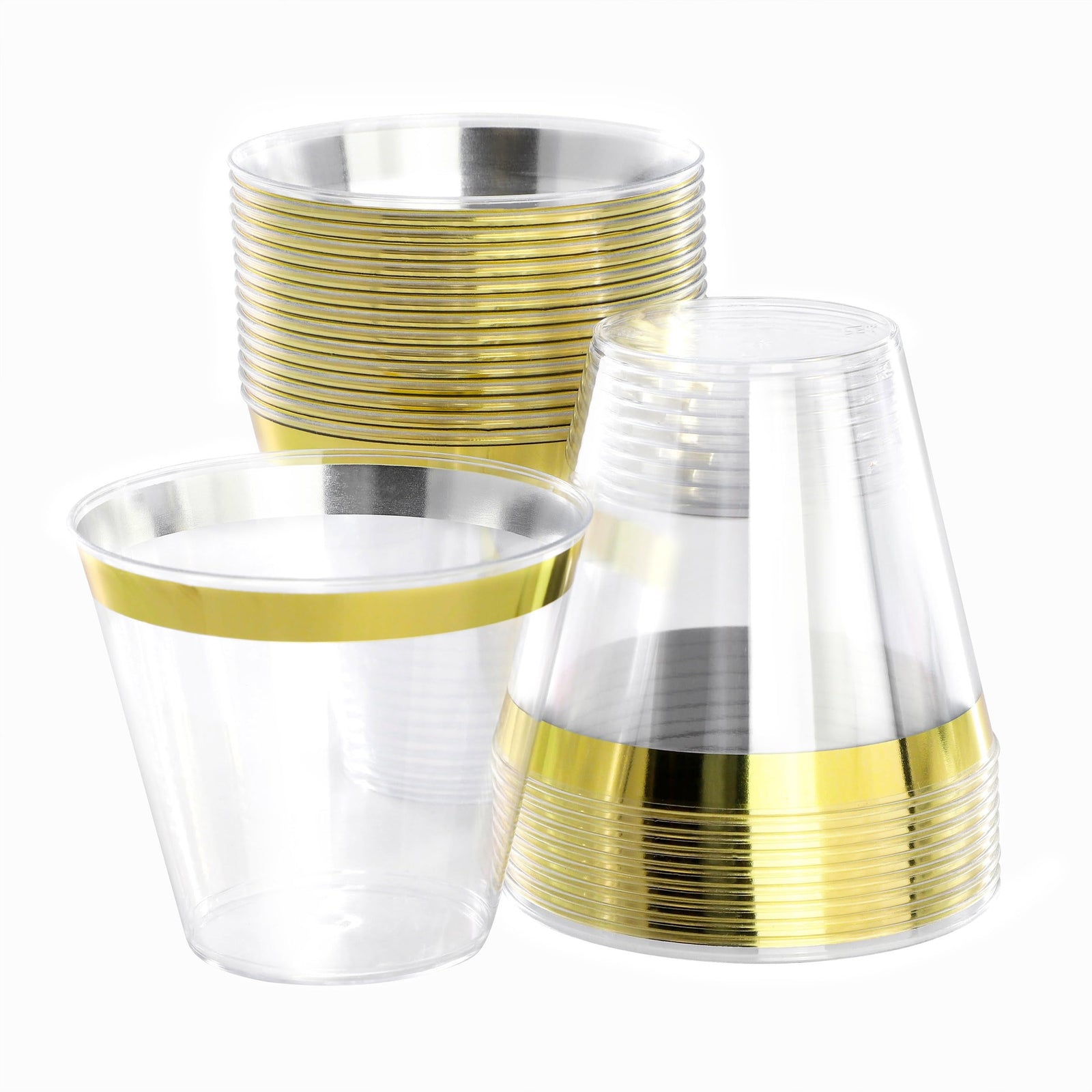 Elama 150-Piece Disposable Plastic Dinnerware Party Set for 25 Guests, White with Gold Trim, Plates Cups & Cutlery