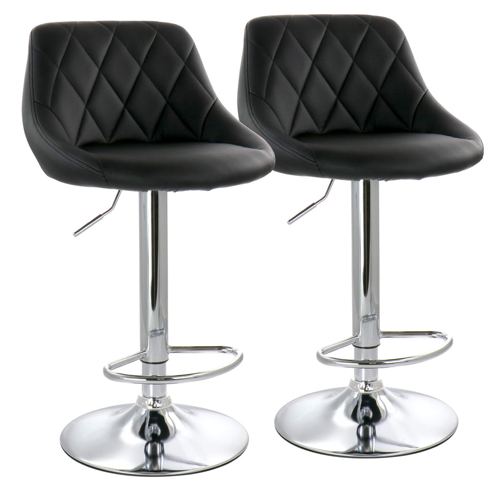 Elama Diamond Stitched Faux Leather Adjustable Bar Stool Set of 2 – Black with Chrome Swivel Base