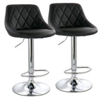Elama Diamond Stitched Faux Leather Adjustable Bar Stool Set of 2 – Black with Chrome Swivel Base