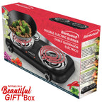 Brentwood TS-363BK 1100W Countertop Double Coiled Electric Burner - Black, Temperature Control with Power Indicator