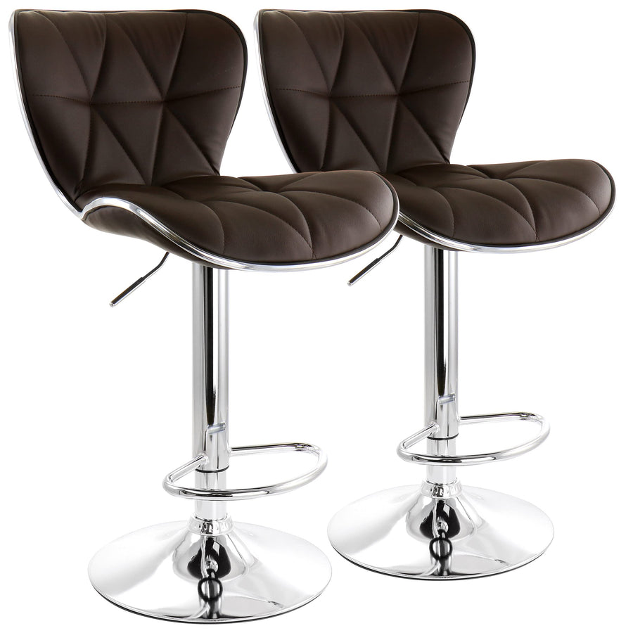 Elama ELM-712 Diamond Tufted Faux Leather Bar Stools, Brown, Set of 2