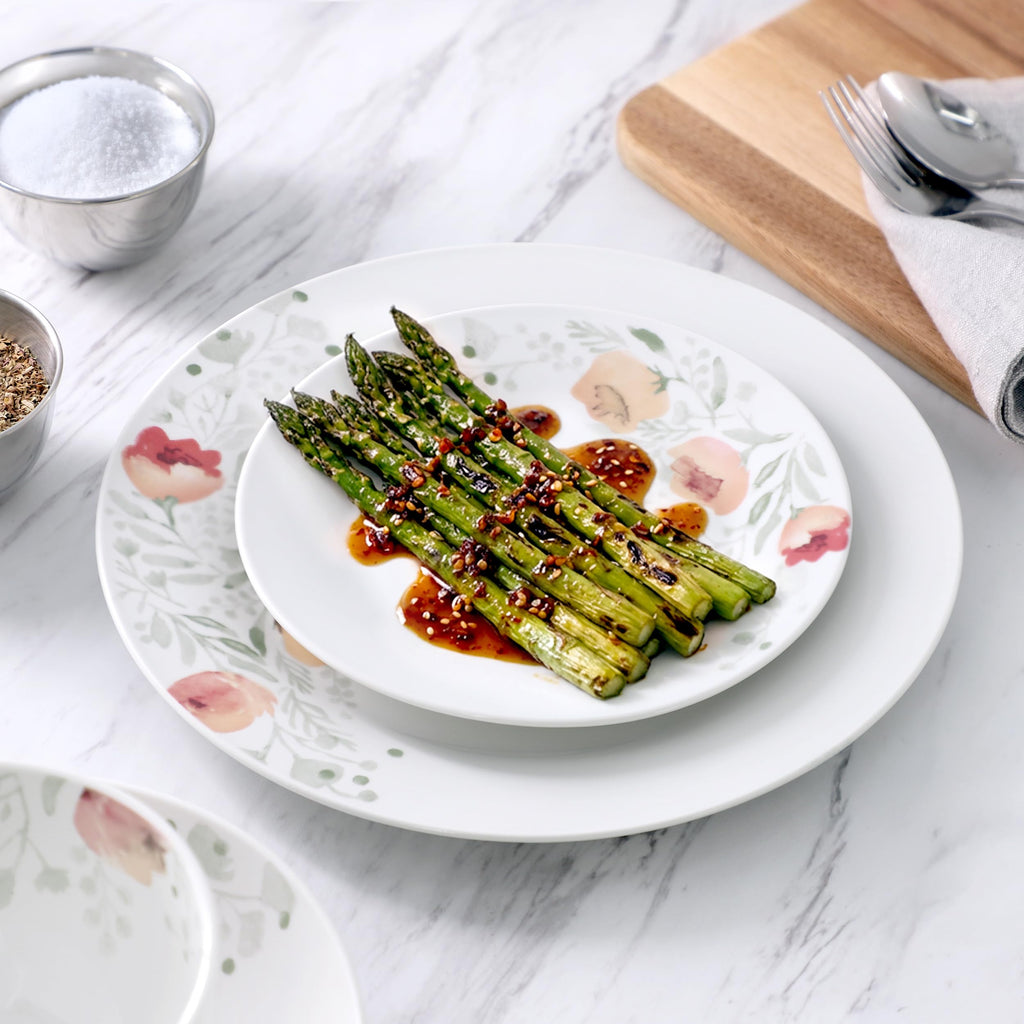 Elama Poppy 24-Piece Porcelain Double Bowl Dinnerware Set – Cherry Blossom Floral | Service for 6