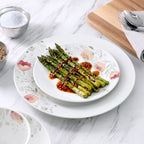 Elama Poppy 24-Piece Porcelain Double Bowl Dinnerware Set – Cherry Blossom Floral | Service for 6