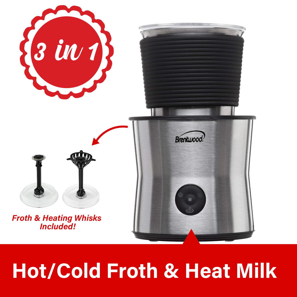 Brentwood GA-401S 15oz Cordless Electric Milk Frother, Warmer & Hot Chocolate Maker, Stainless Steel - Hot Froth, Cold Froth, Heat