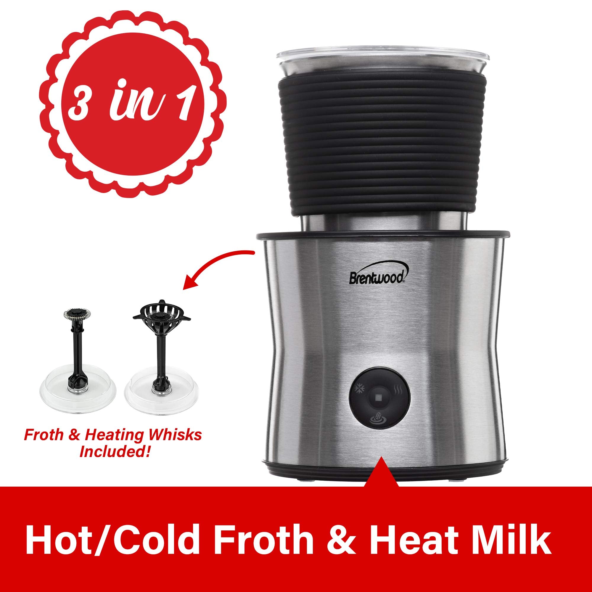 Brentwood GA-401S 15oz Cordless Electric Milk Frother, Warmer & Hot Chocolate Maker, Stainless Steel - Hot Froth, Cold Froth, Heat