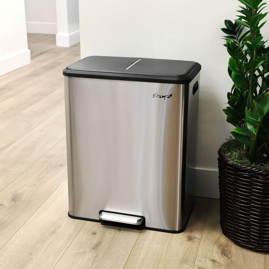 Elama EL-H31R-60L 2-Section Stainless Steel Step Trash & Recycling Bin, 16 Gal (2 x 8 Gal)