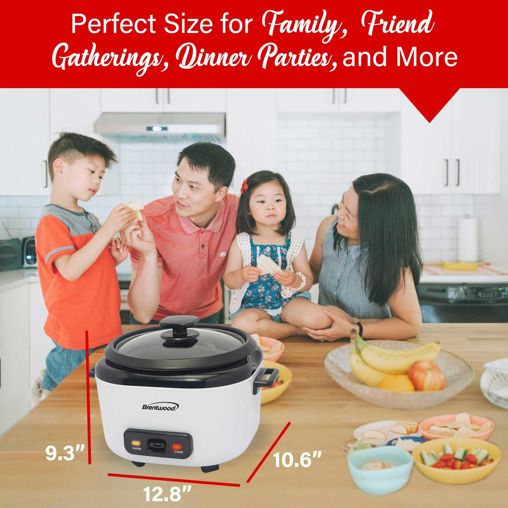 Brentwood RC-5016W 16-Cup Cooked Rice Cooker with Steam Tray - White, 500W with Measuring Cup & Spatula