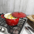 Crock-Pot Artisan 3-Quart Round Enameled Cast Iron Dutch Oven – Gradient Red, Durable Heavy-Duty Cookware for Slow Cooking, Roasting, Baking with Lid