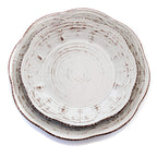 Elama Rustic Birch 16-Piece Embossed Scalloped Stoneware Dinnerware Set – White with Brown Accents Service for 4