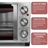 MegaChef 26.4 Quart French Door Stainless Steel Toaster Oven with Bake, Broil & Toast, Temperature & Timer Control