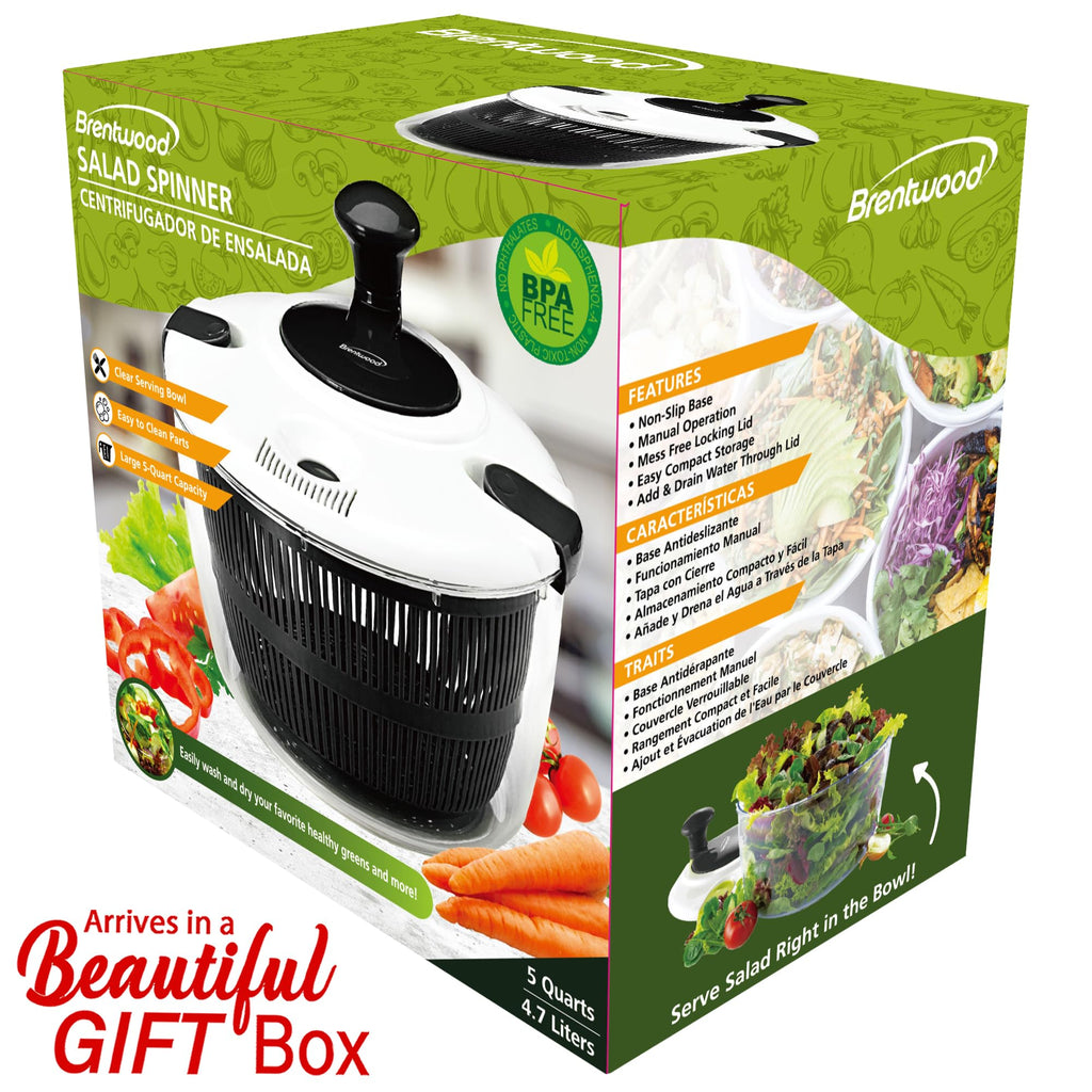 Brentwood KA-5030BK 5-Quart Salad Spinner with Serving Bowl, Black