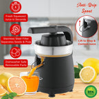 Brentwood J-26BK 80W Electric Citrus Juicer with Two Cones and Lockable Spout - Black