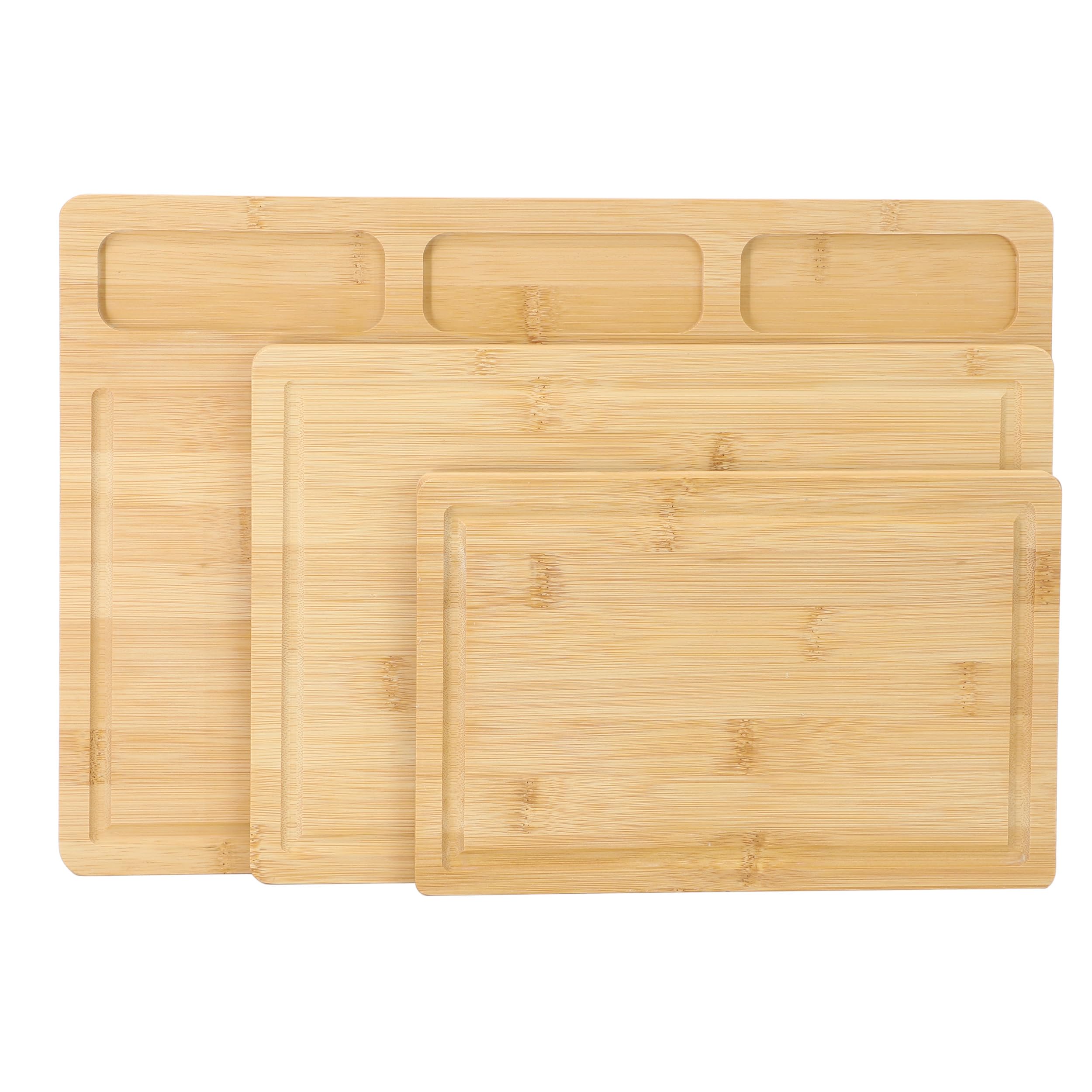 Elama 3-Piece Bamboo Wood Cutting & Serving Board Set – 10", 12.6" & 15.75" Charcuterie, Prep & Serving Boards