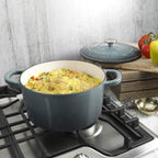 Crock Pot Artisan 5-Quart Round Enameled Cast Iron Dutch Oven – Slate Gray, Heavy-Duty Cookware for Slow Cooking, Roasting, Baking with Lid