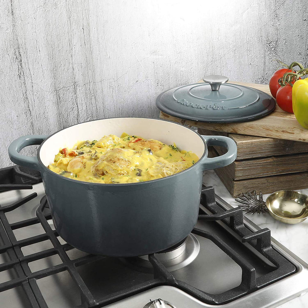 Crock-Pot Artisan 7-Quart Round Enameled Cast Iron Dutch Oven with Lid – Slate Gray