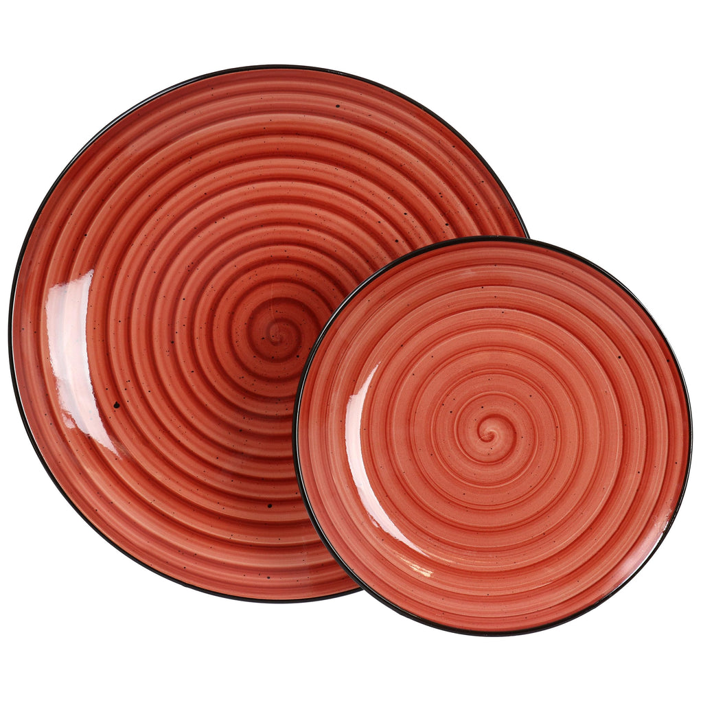 Elama Gia 24-Piece Stoneware Dinnerware Set – Red, Service for 6 with Plates, Soup Bowls & Cereal Bowls (Microwave & Dishwasher Safe)