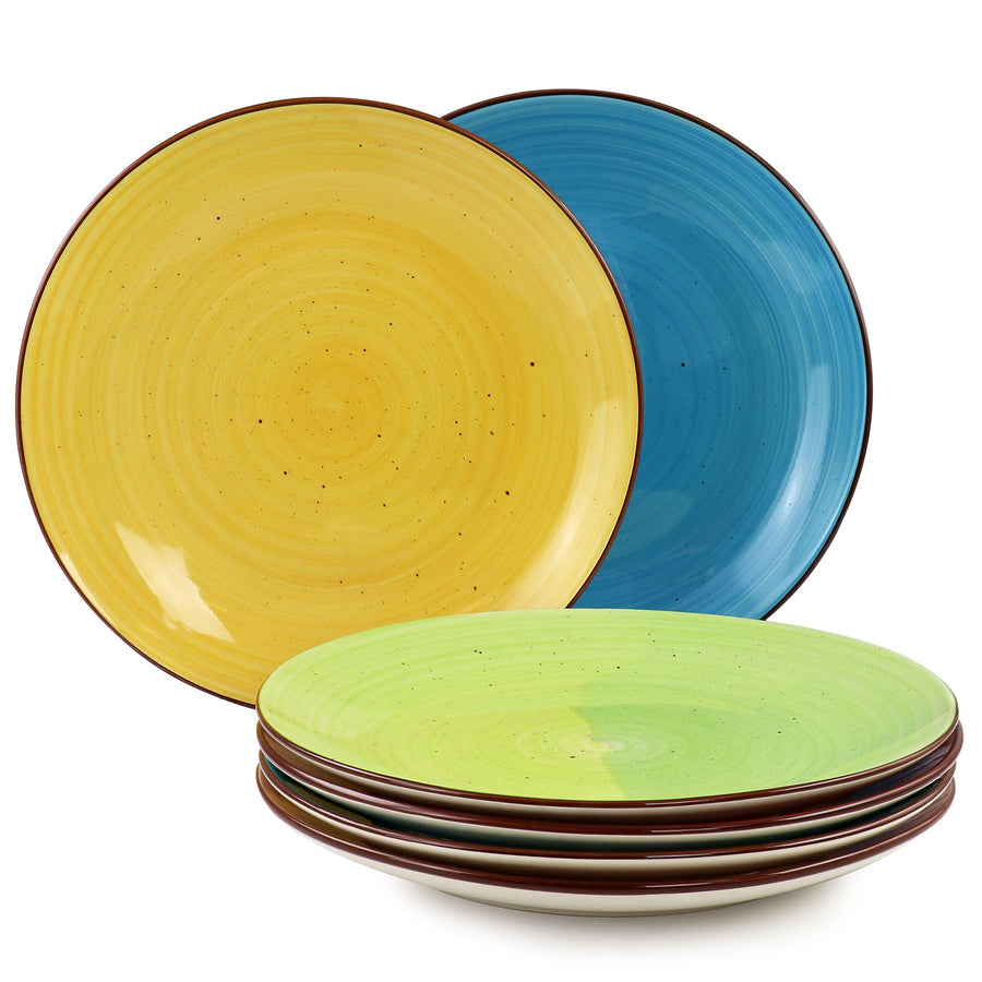 Elama Sebastian 6-Piece Round Stoneware Dinner Plate Set, Assorted Colors