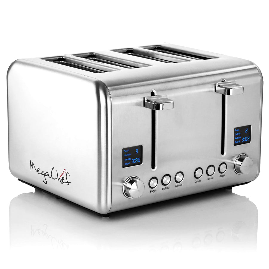 MegaChef 4 Slice Extra-Wide Slot Toaster, Stainless Steel