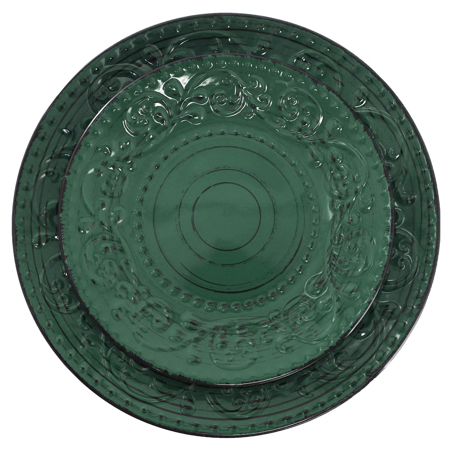 Elama Malibu Sea Glass 16-Piece Stoneware Dinnerware Set, Reactive Glaze Dark Green - Service for 4