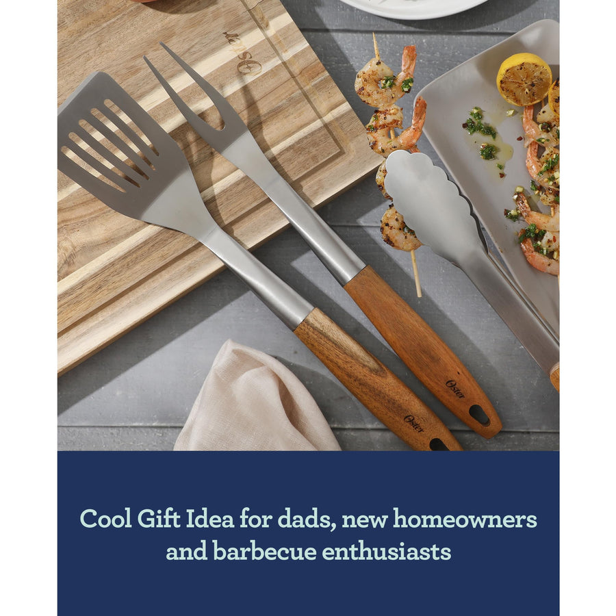 Oster Balincourt 3-Piece Stainless Steel Grilling Tool Set with Acacia Wood Handles