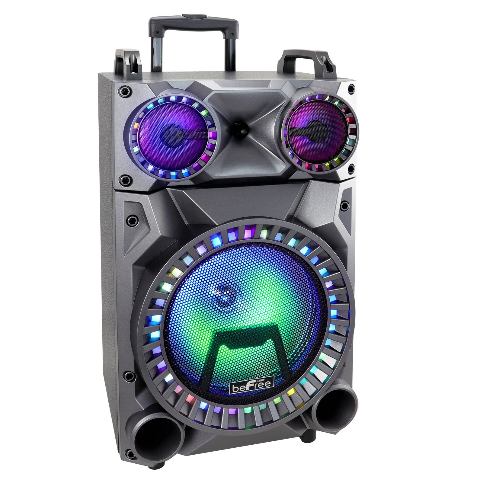 beFree Sound 12" Rechargeable Bluetooth Party Speaker with LED Lights, FM Radio, USB/TF, Wireless Mic