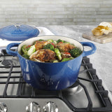 Crock-Pot Artisan 7-Quart Round Enameled Cast Iron Dutch Oven — Sapphire Blue, Self-Basting Lid, Oven-Safe to 500°F, Family-Size Heritage Cookware