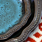 Elama Mystic Waves 16-Piece Stoneware Dinnerware Set – Turquoise Service for 4