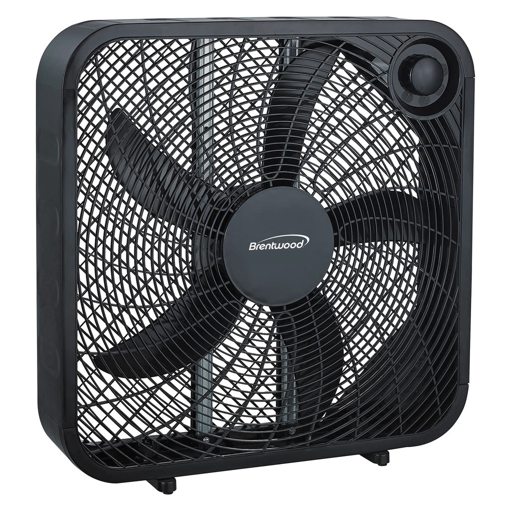 Brentwood Kool Zone F-20SB 20-Inch 3-Speed Box Fan - Black, 60W with Removable Front Grill, Carry Handle & Cord Storage