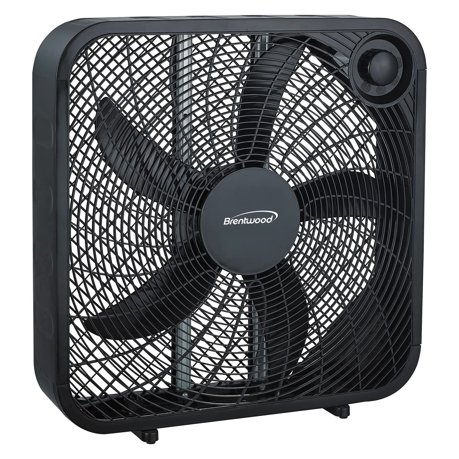 Brentwood Kool Zone F-20SB 20-Inch 3-Speed Box Fan - Black, 60W with Removable Front Grill, Carry Handle & Cord Storage