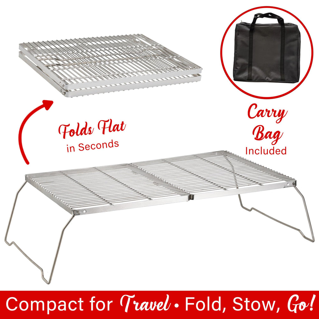 Brentwood BB-17X25SS 25 x 17 in Heavy-Duty Stainless Steel Portable Folding Campfire Grill with Carry Bag