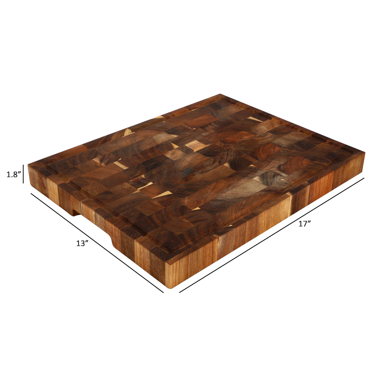MegaChef MC-A147 17 x 13 Inch Acacia Wood Butcher Block Cutting and Serving Board with Juice Groove, 1.8 Inch Thick