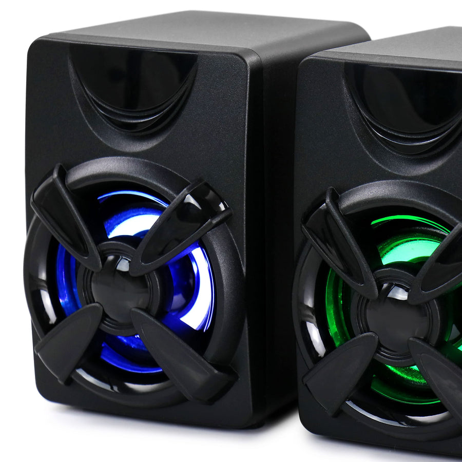 beFree Sound Color LED 2.1 Gaming Speaker System with Subwoofer and 3.5mm AUX Input, Black