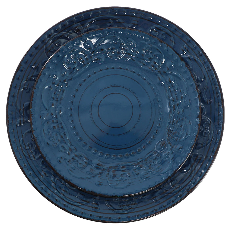 Elama Malibu Deep Ocean 16-Piece Stoneware Dinnerware Set, Reactive Glaze, Service for 4