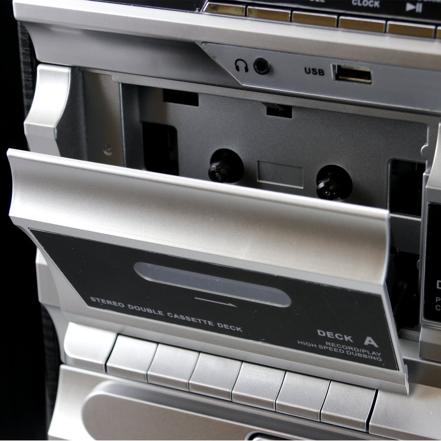 3-Speed Vinyl Record Player Stereo System with CD, Double Cassette, Bluetooth, FM Radio & USB/SD Recording, Trexonic TRX-11BS