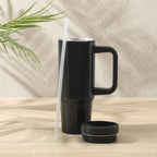 Gibson Home Marina 29 oz Stainless Steel Insulated Tumbler – Black with Side Handle & Straw, Keeps Cold 12 Hours