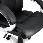 Elama Ergonomic Rolling Office & Gaming Chair – High-Back Executive Desk Chair with Faux Leather, Padded Armrests & 360° Swivel (Black with Silver Base)