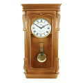 Bedford Clock Collection Golden Oak Chiming Pendulum Wall Clock – Quartz Westminster Chimes, Golden Accents with Swinging Pendulum & Roman Numeral Dial