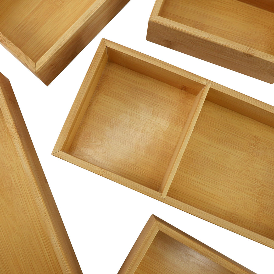 Bamboo divided tray from the 5 piece drawer organizer set