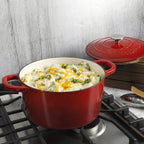 Crock-Pot Artisan 5-Quart Round Enameled Cast Iron Dutch Oven with Lid – Red