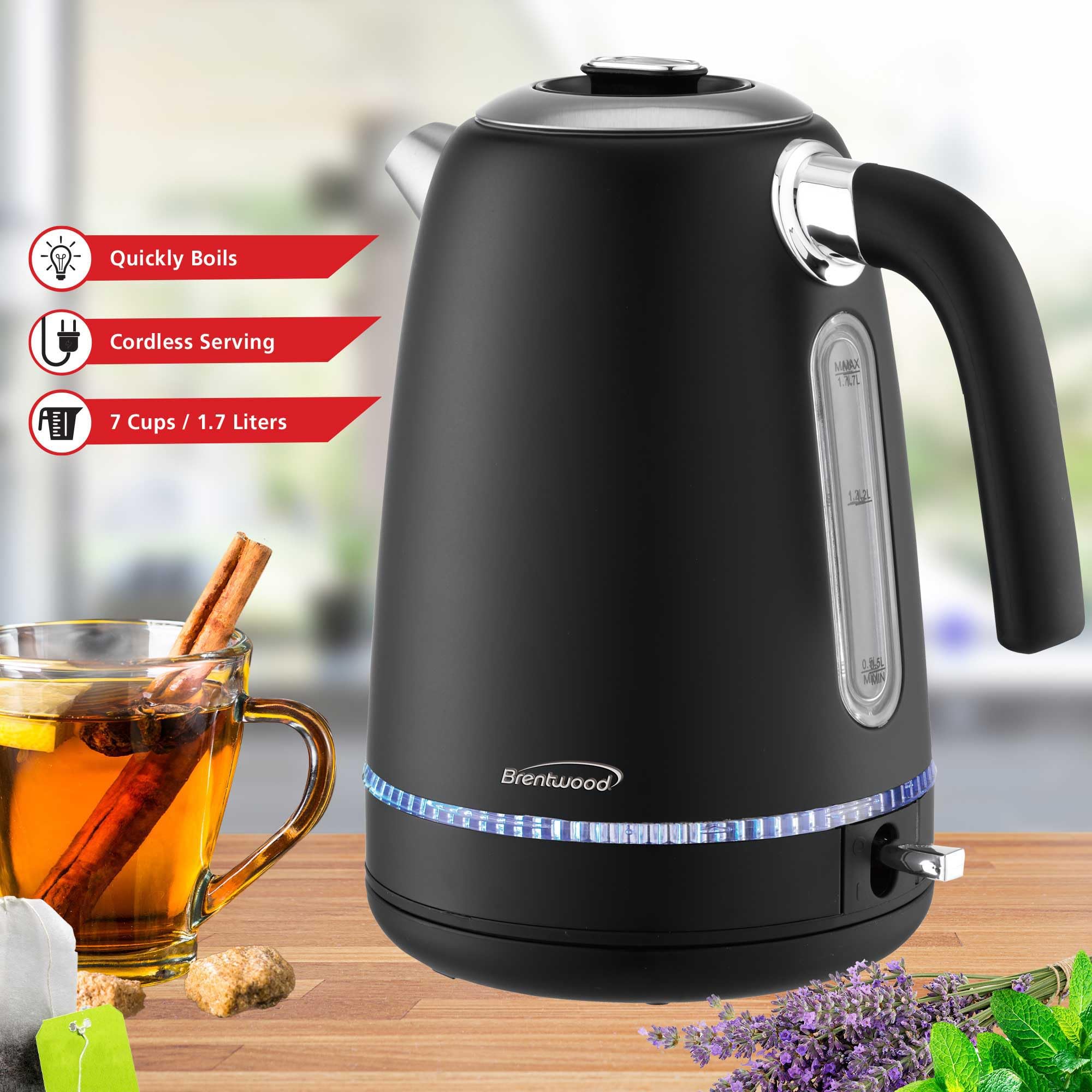 Brentwood KT-1792 1.7L 1500W Cordless Electric Stainless Steel Kettle