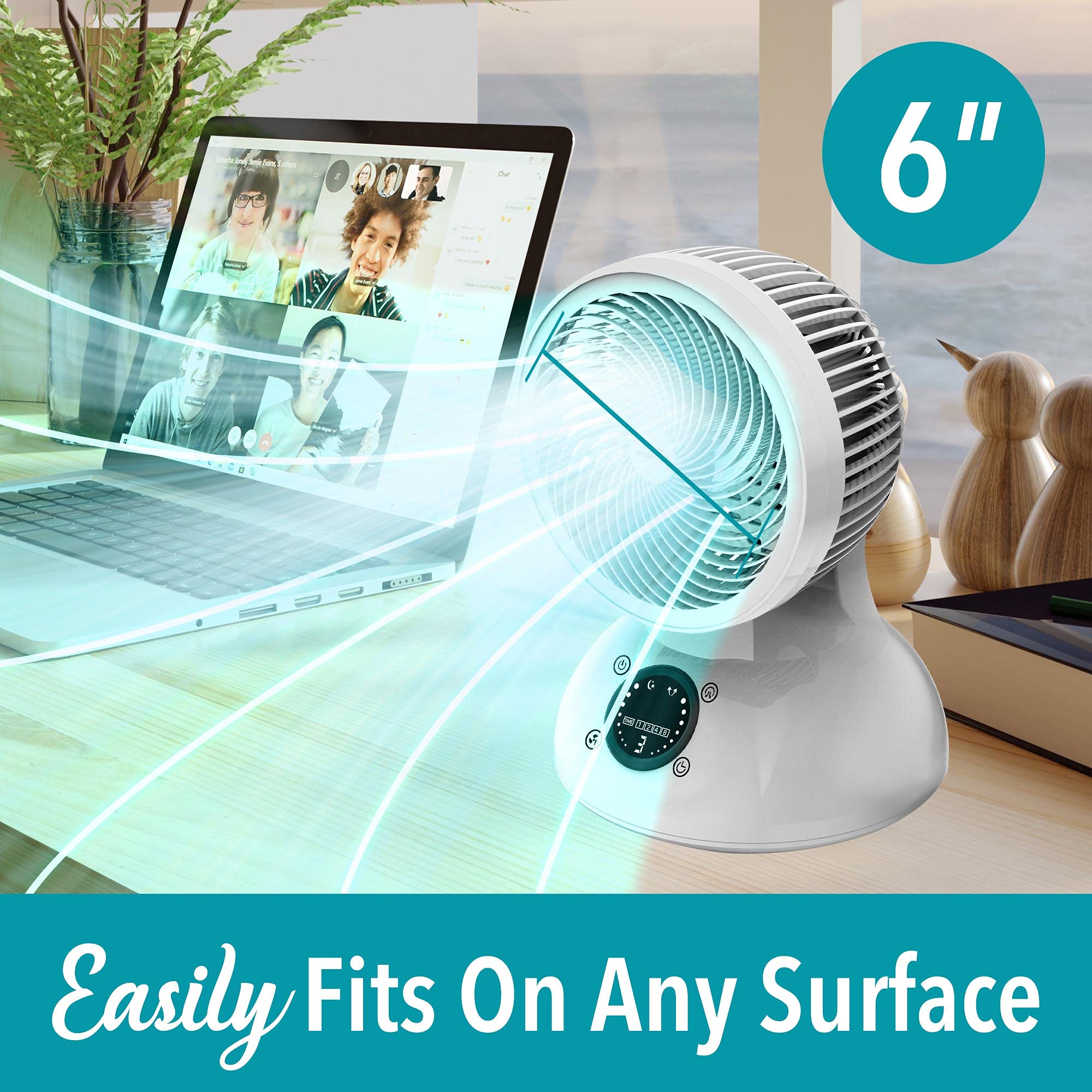 Brentwood 6" 3-Speed Oscillating Desktop Fan – White with Remote, Timer & Auto Shut-Off