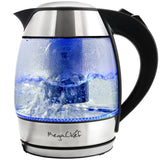 Megachef 1.8L Glass Electric Tea Kettle with Removable Tea Infuser, Cordless Borosilicate Kettle with Auto Shut-Off