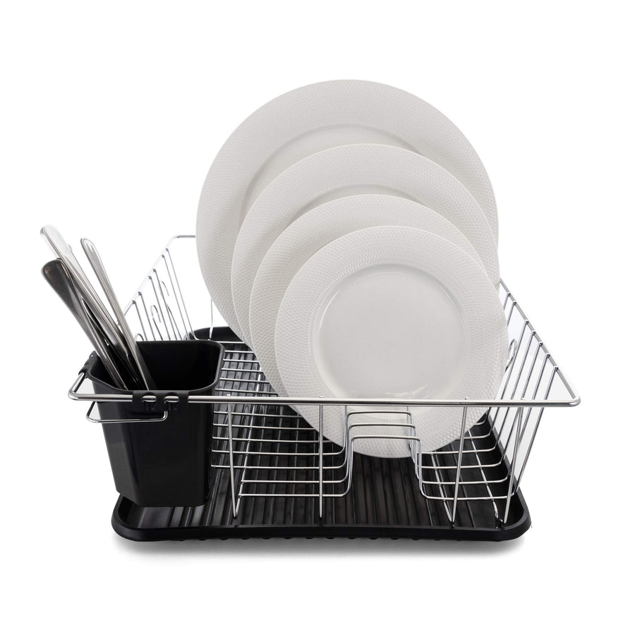 MegaChef 16 Inch Chrome-Plated Countertop Dish Drying Rack, Black