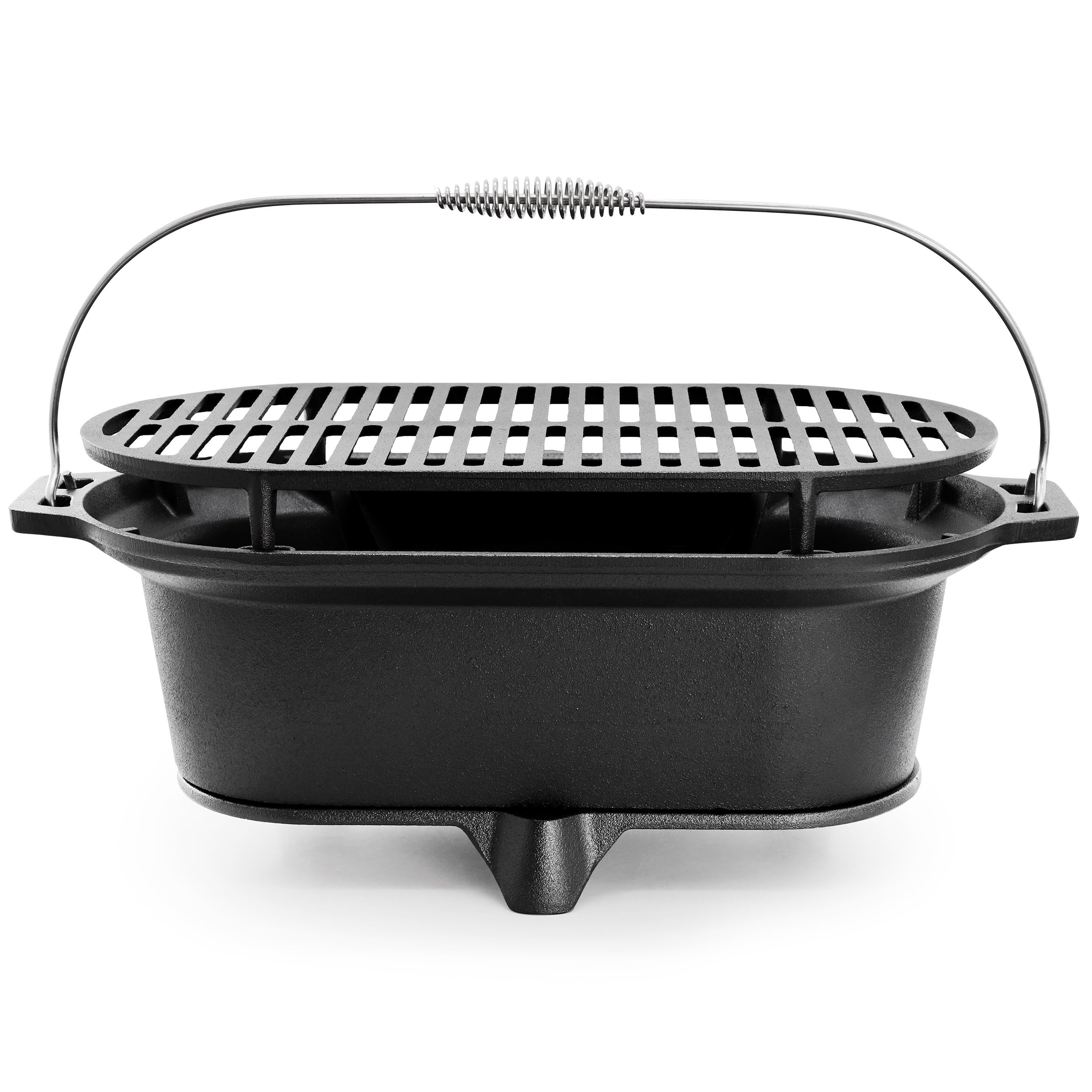 MegaChef Oval Cast Iron Portable Hibachi Charcoal Grill – Black Outdoor Tabletop BBQ for Camping & Tailgating