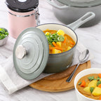MegaChef 7 Piece Enameled Cast Iron Cookware Set in Gray