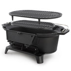 MegaChef Oval Cast Iron Portable Hibachi Charcoal Grill – Black Outdoor Tabletop BBQ for Camping & Tailgating